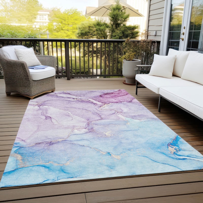 Machine Washable Indoor/ Outdoor Marble Chantille Rug