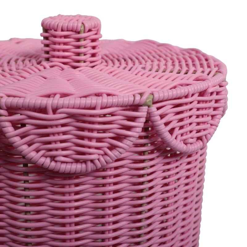 Fern Modern Bohemian Resin 2.9-Gallon Cylinder Wicker Watebasket with Scalloped Lid