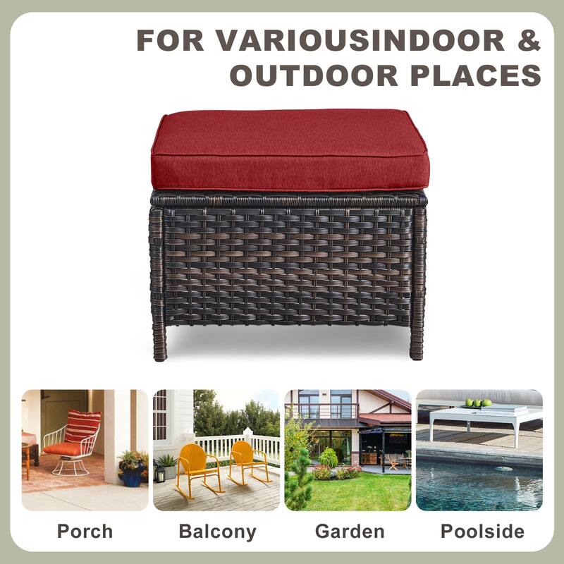 Gymojoy Patio PE Rattan Ottoman with Cushion