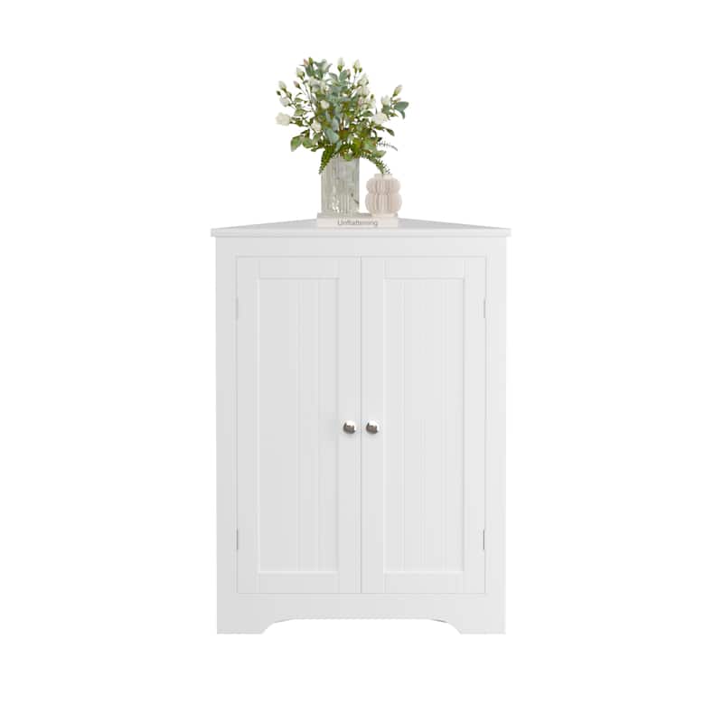 Anmytek White Corner Storage Cabinet for Bathroom and Kitchen Double Door Space Saving Organizer