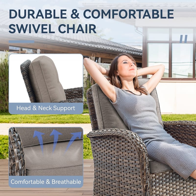 Gymojoy 5-Piece Outdoor Wicker Patio Furniture with 3 Seat Sofa & Swivel Chair, Coversation Set with Water Resistant Cushions