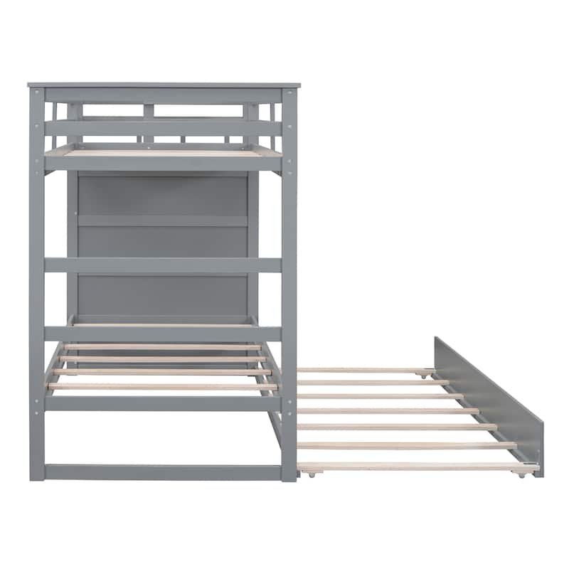 Twin Over Twin Bunk Bed with Trundle, Drawers and Storage Staircase