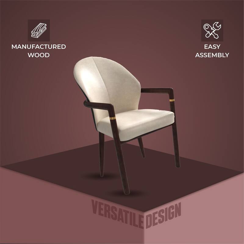 LeisureMod Modern Leather/Velvet Dining Chair - Elegant Armchair in Rubberwood with Gold Accents for Home Furniture