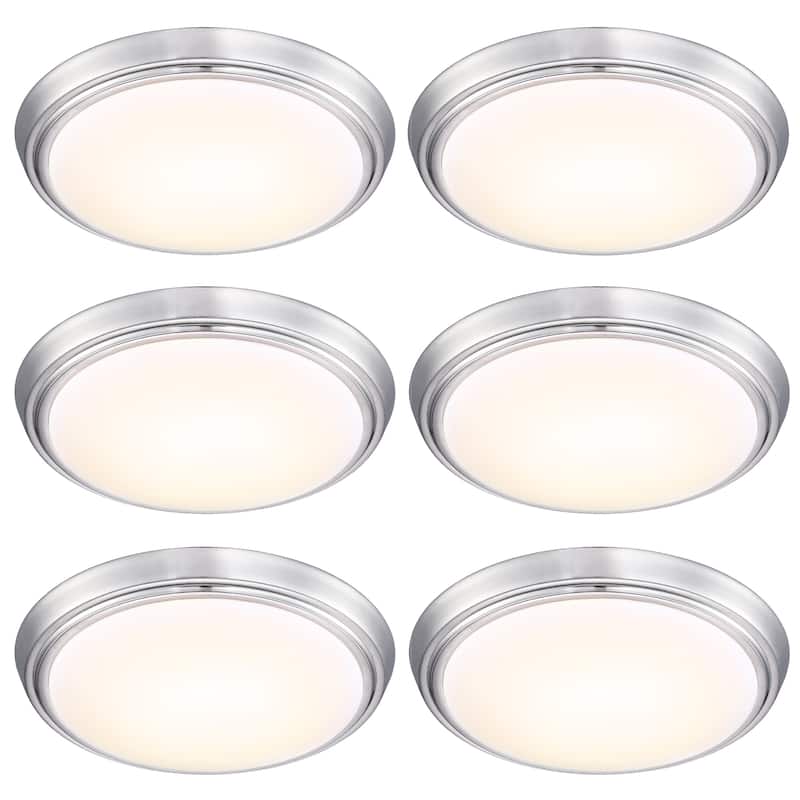 6 Pack 13-Inch LED Brushed Nickel Flush Mount Ceiling Light - 13" x 13" x 2.36"