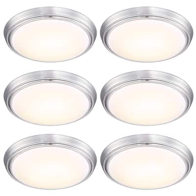 6 Pack 13-Inch LED Brushed Nickel Flush Mount Ceiling Light - 13" x 13" x 2.36"