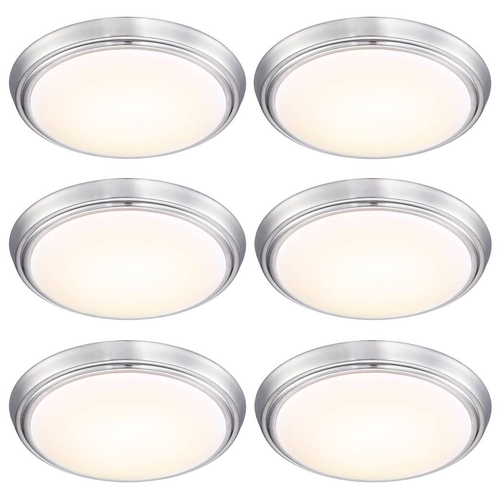 6 Pack 13-Inch LED Brushed Nickel Flush Mount Ceiling Light - 13" x 13" x 2.36"