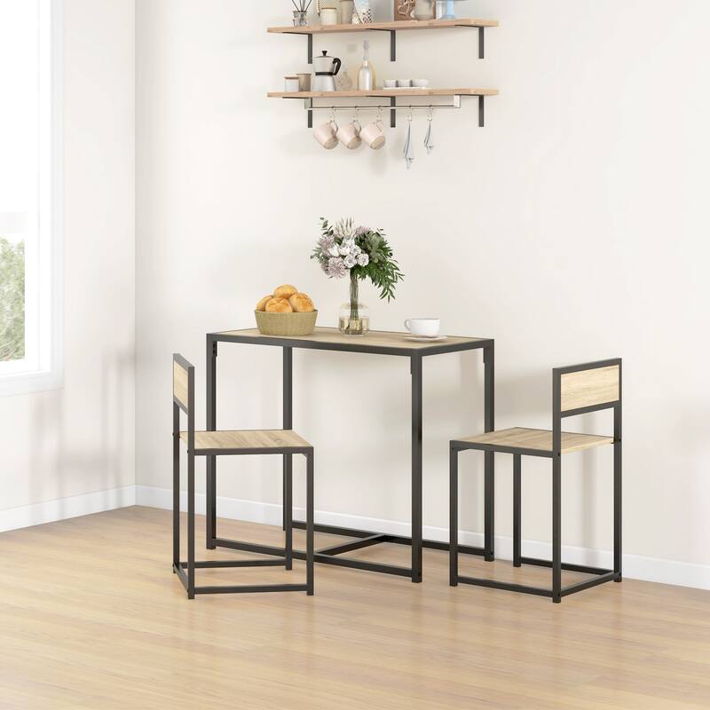 Oak Wood Dining Room Dinette Sets Kitchen Table Farmhouse Dining Chair Set with Metal Frame for Breakfast Nook Small Space - Oak