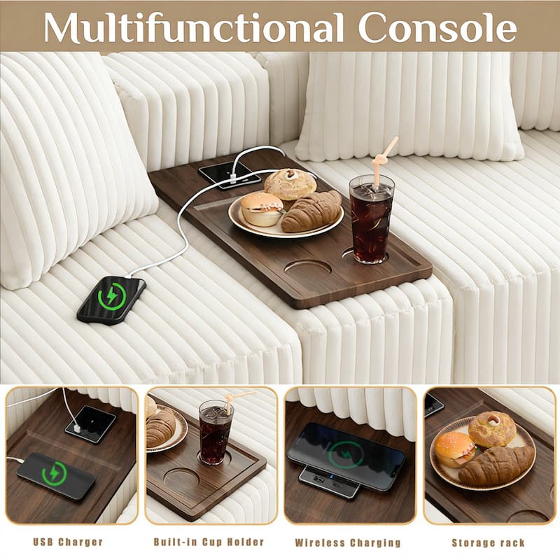 137.5" U-Shaped Sectional Sofa with Coffee Table Board and Ottoman