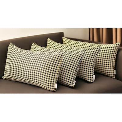 Set of Four 12" X 20" Yellow and Black Houndstooth Fabric Lumbar Throw Pillows