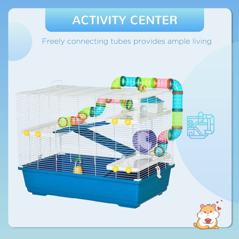 PawHut 31" Extra Large Hamster Cage with Tubes and Tunnels, 4 Tier Small Animal Cage with Portable Carry Handles