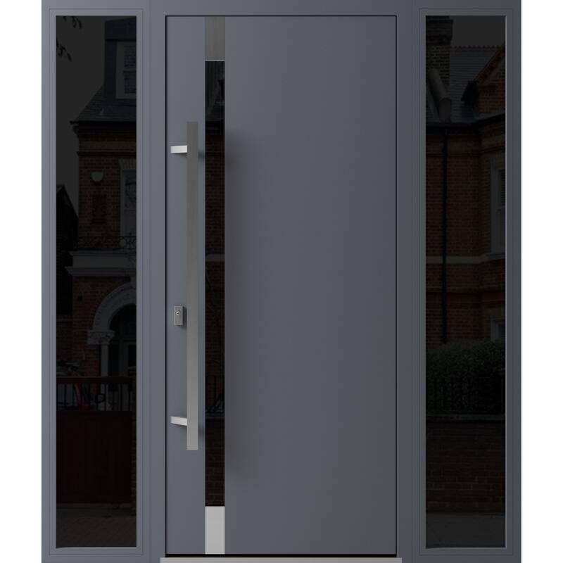 Front Exterior Prehung Steel Door Ronex 1011 Grey Stainless Inserts Entry Metal Painted W36xH80 Left hand Inswing - Grey - 68 x 80
