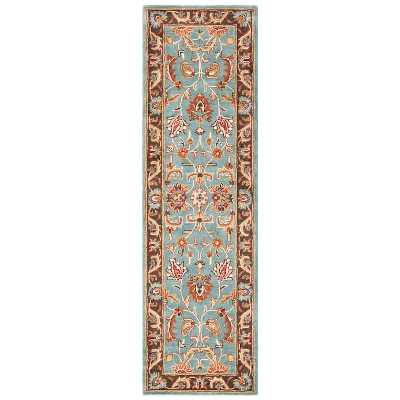 SAFAVIEH Handmade Heritage Full Bloom Traditional Oriental Wool Rug - 2'3" x 10' Runner - Blue/Brown