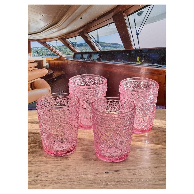 Paisley Acrylic Glasses Drinking Set of 4 DOF (13oz), Plastic Drinking Glasses, BPA Free Cocktail Glasses, Drinkware Set