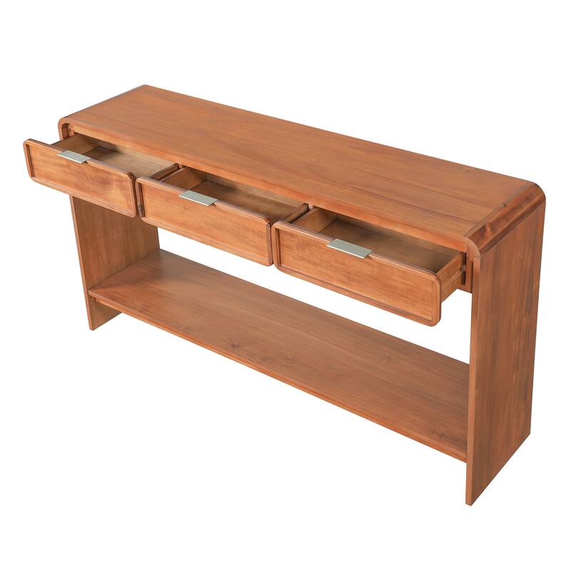 Christopher Knight Home - Alora Natural Acacia Console Table with 3 Drawers and Open Shelf for Living Room or Hallway Storage