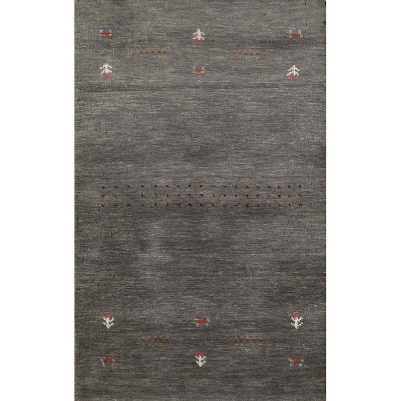 Hand Knotted Oriental 100% Wool Carpet Tribal Tribal Greys & Charcoal Gabbeh Area Rug - 4' 11'' X 3' 1''