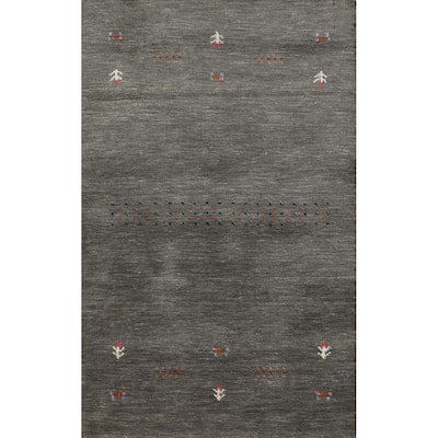 Hand Knotted Oriental 100% Wool Carpet Tribal Tribal Greys & Charcoal Gabbeh Area Rug - 4' 11'' X 3' 1''