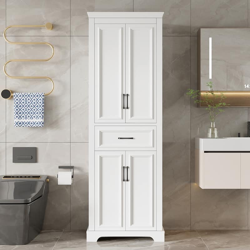 GDFStudio - Greystone 70.8"H Freestanding Bathroom Cabinet with Adjustable Shelves, 4 Soft Close Doors & Drawer - White