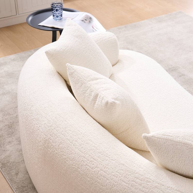 Small Chenille Upholstered Loveseat Sofa, Deep Seat Compression Boneless Couch, Curved Floor Sofa with 3 Pillows