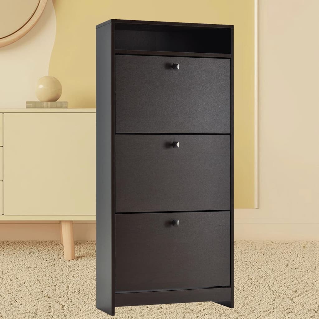 Compact Shoe Storage Organizer Cabinet with 3 Drawers and Upper Shelf for Keys, Wallets, and Decor, Hallway, Porch, Mudroom