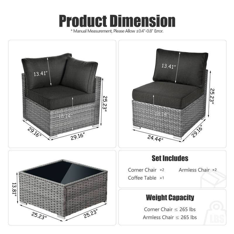 OVIOS Deep Seat Wicker 5-piece Sectional Set