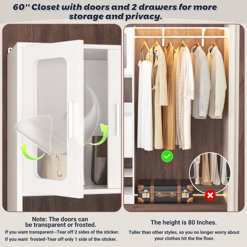 Rackcog Closet System with Doors and Drawers, Storage Organizer with DIY Shelving for Walk-in Closet
