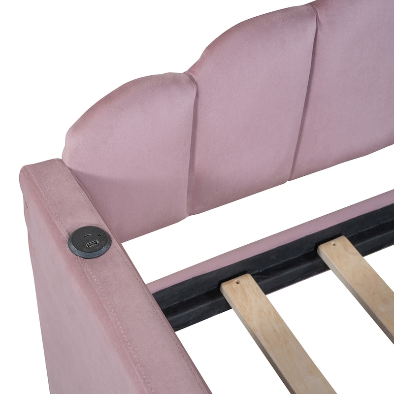 Twin Size Velvet Upholstered Daybed with 2 Drawers and USB Charging Ports