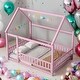 preview thumbnail 1 of 11, Full Size Wooden Bed House Bed with House Roof Frame Pink
