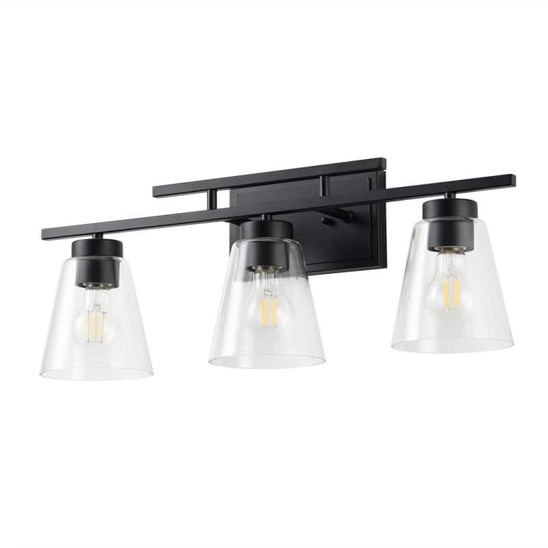 3-Light Modern Bathroom Vanity Light Fixture, Brushed Black Wall Sconce with Frosted Glass Shades