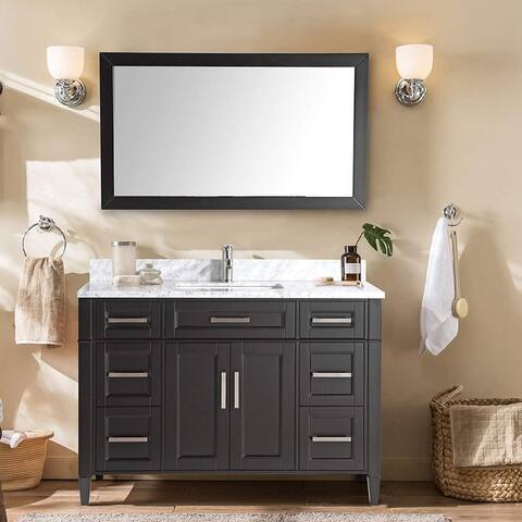 Vanity Art 60-Inch Single Sink Bathroom Vanity Set Carrara Marble Stone Top 7 Drawers 1 Shelf Undermount Sink with Free Mirror
