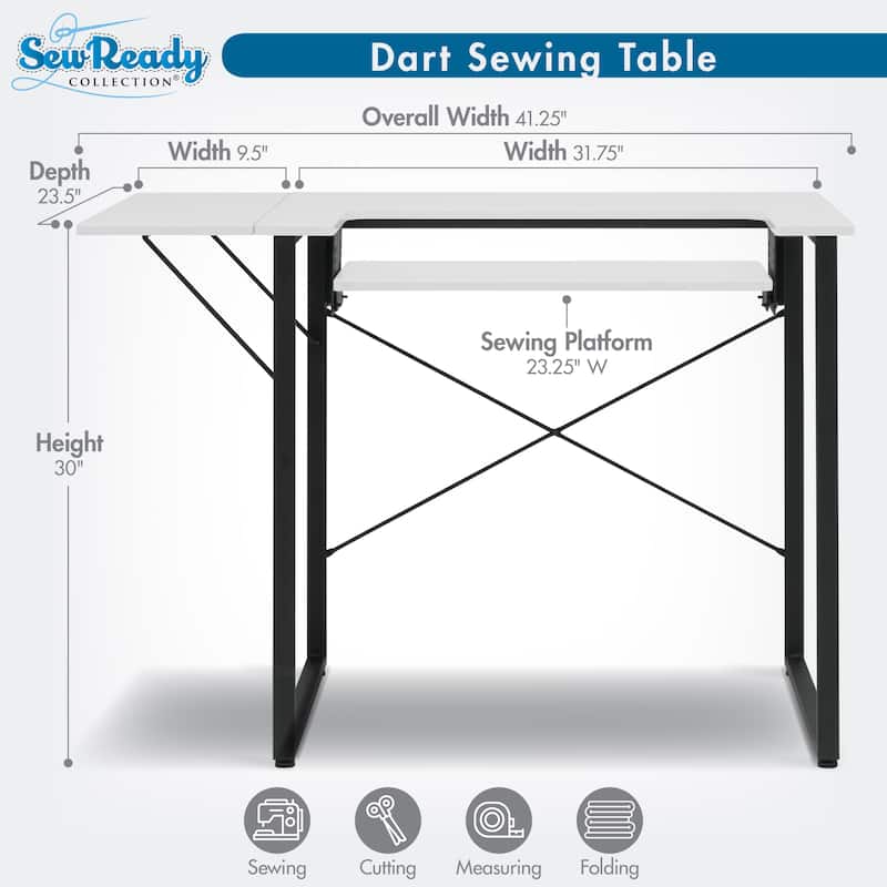 Sew Ready Dart Wood Top Sewing Table with Folding Top