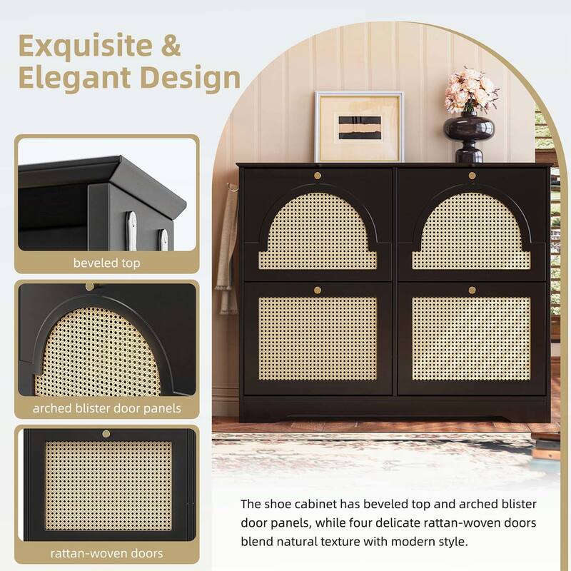 Mid-Century Tipping Bucket Shoe Cabinet with 4 Flip Drawers