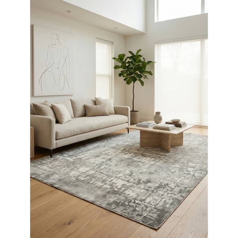 EXQUISITE RUGS Murano Hand-loomed Wool/Bamboo Silk Silver Area Rug.