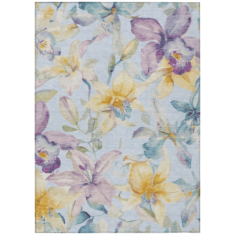 Machine Washable Indoor/ Outdoor Modern Floral Chantille Rug