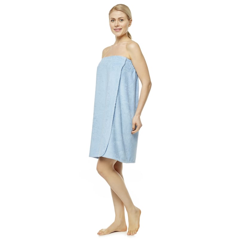 Women's Turkish Terry Cotton Bath and Shower Towel Wrap - Small/Medium - Sky Blue
