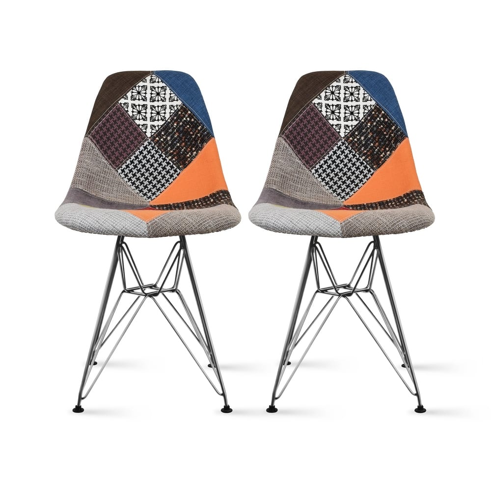 Set of 2 Modern Colorful DSW-Style Armless Dining Chairs - UV‑Resistant Molded Plastic Shells on Chrome Eiffel Legs for Kitchen