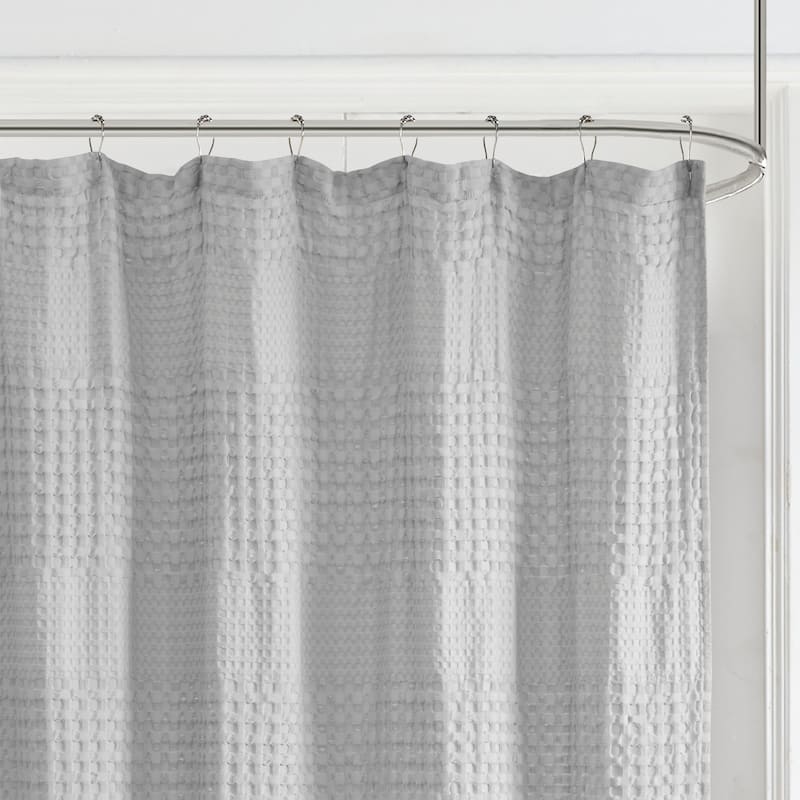 White 100 Cotton Waffle Patterned Shower Curtain