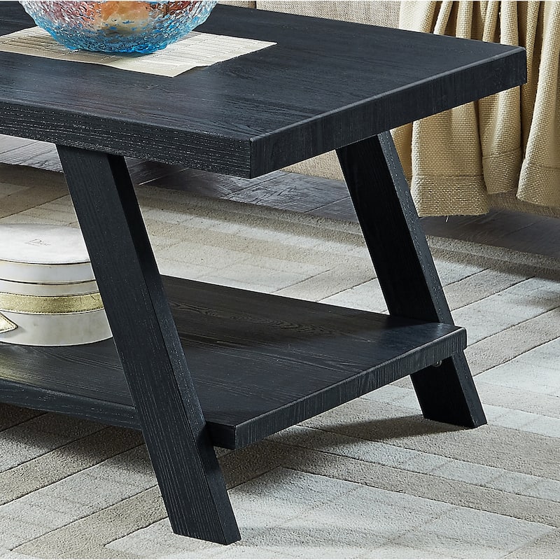 48" Modern Rectangular Coffee Table with Storage Shelf and Splayed Legs for Living Room