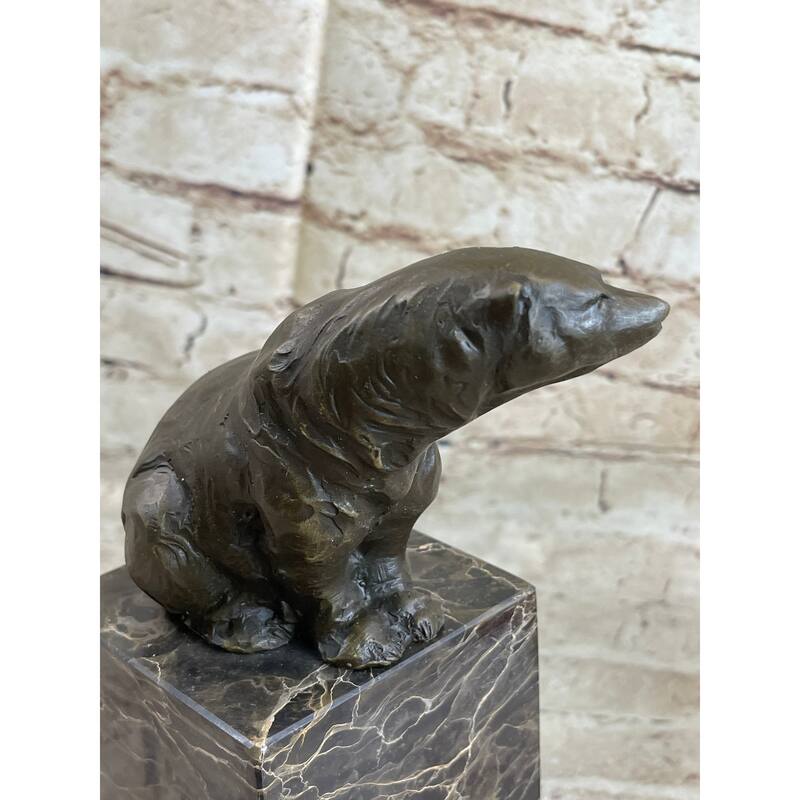 Handmade Signed Sitting Polar Bronze Bookend Book End Marble Sculpture Statue