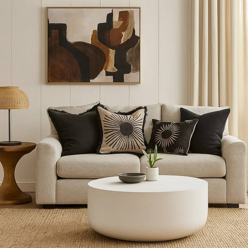 Utan Coffee Table, Modern Natural White Cement Frame, Round 31 Inch