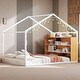 preview thumbnail 40 of 50, Full Size House Bed Frame with Metal Slats, Built-in Shelves, and LED Lights, Fun Playhouse Design for Kids Full White - Full