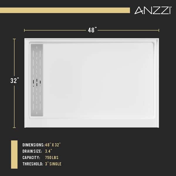 ALEXANDER 48 in. x 32 in. Left Drain Shower Base in White - Bed Bath ...