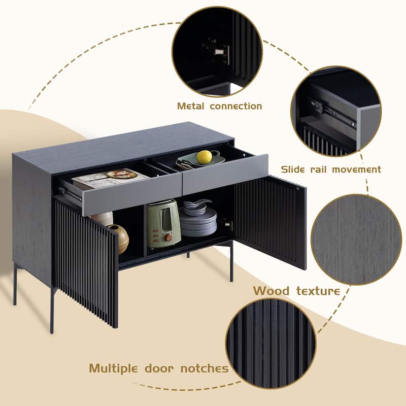 42.9" Mid-century Modern 2 Doors Storage Sideboard Cabinet Buffet with 2 Drawers