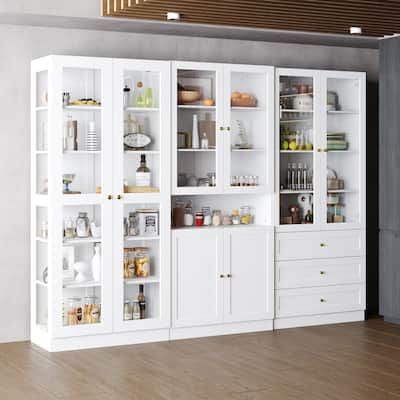Glass Cabinet White Display Curio Storage Cabinet with Glass Doors