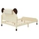 preview thumbnail 6 of 10, Full Size Wood Platform Bed with Bear-shaped Headboard,Bed with Motion Activated Night Lights,Cream+Walnut