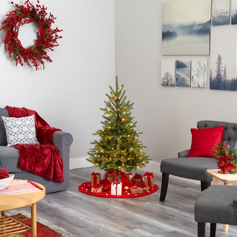 4ft. Spruce Artificial Christmas Tree with 100 Clear Lights and 207 Branches - Small Holiday X-Mas Accent Tree