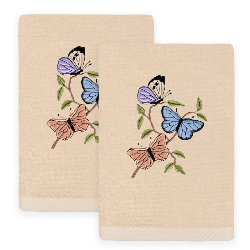 Authentic Hotel and Spa Spring Butterflies Turkish Cotton Hand Towels (Set of 2) - Sand