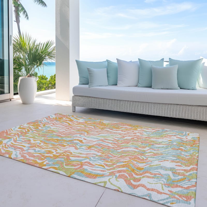 Machine Washable Indoor/ Outdoor Abstract Flow Chantille Rug