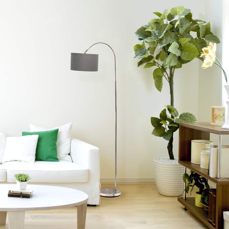Simple Designs 66" Modern Brushed Nickel Arched Floor Lamp, With LED Bulb Included