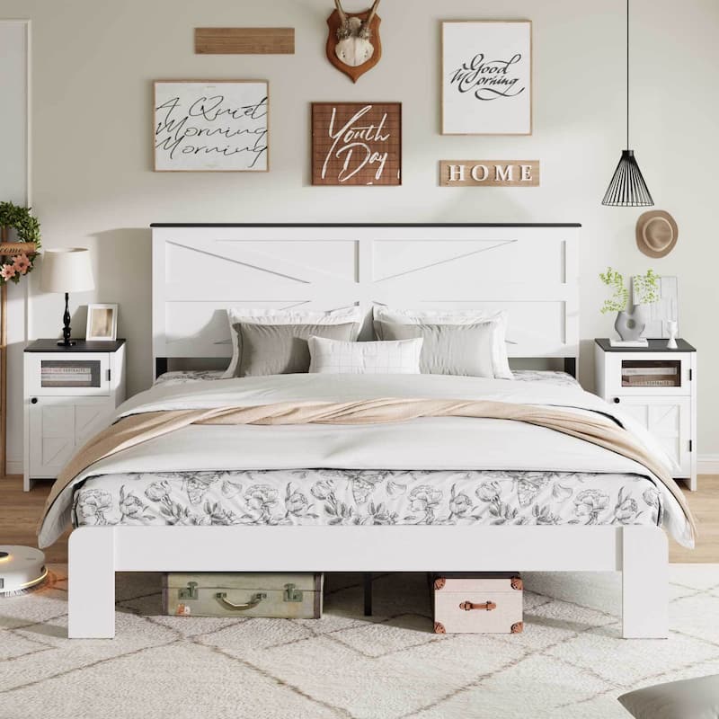 Wood Platform Bed Frame with Headboard - Full