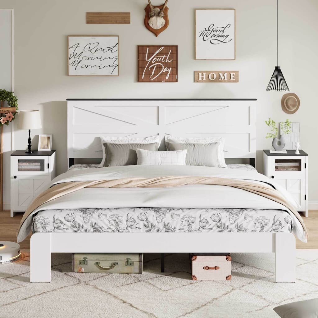 Wood Platform Bed Frame with Headboard